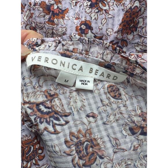 Veronica Beard Shirt Womens Medium Purple Floral Ruffle Long Sleeve Blouse - Picture 10 of 14